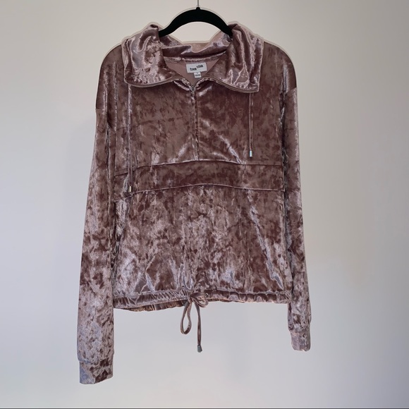 Frank & Oak pink crushed velvet top quarter zip size M soft shiny sweater shirt - Picture 3 of 8